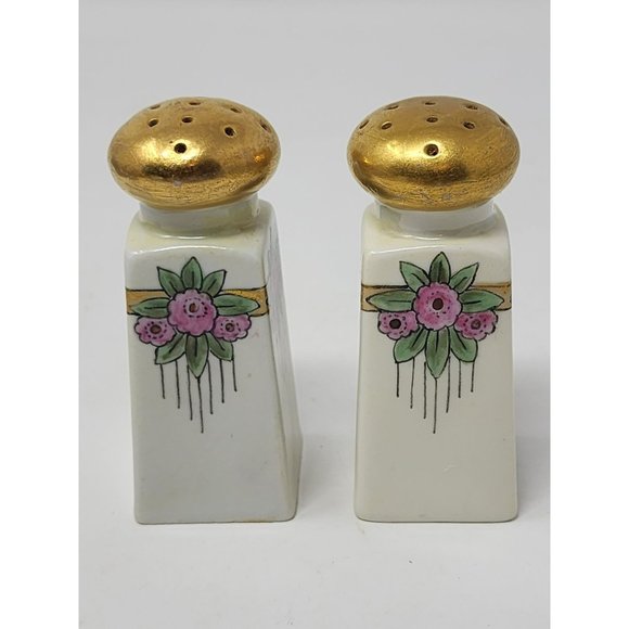 O&EG Royal Austria Other - Vintage O&EG Royal Austria Pink Blue Flowers Salt&Pepper Shakers Gold Top Signed